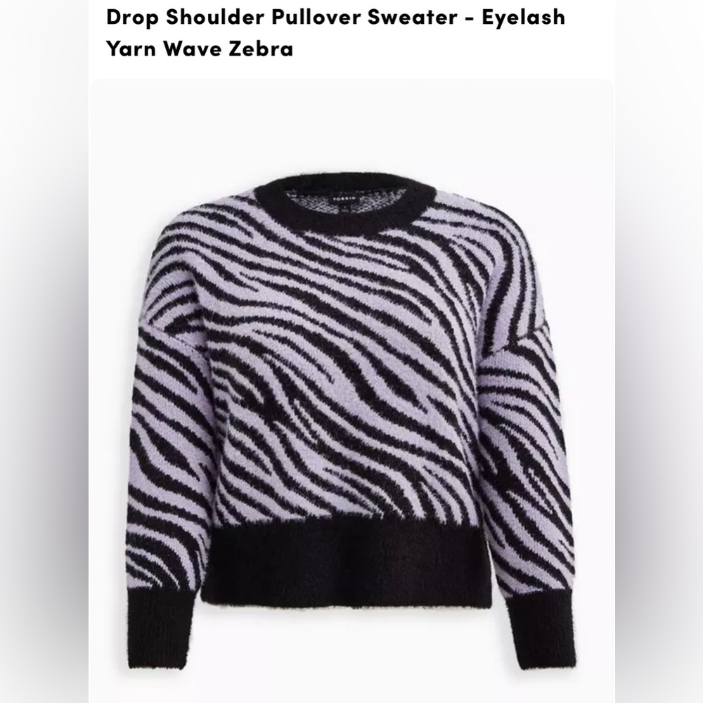 Torrid Black and Lavender Zebra Print Eyelash Sweater